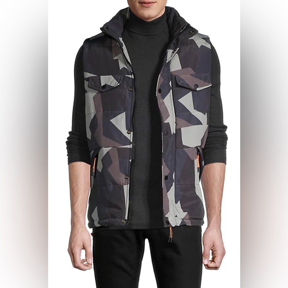 American Stitch Mens Light Camo Zip-Up Puffer Vest, Size L